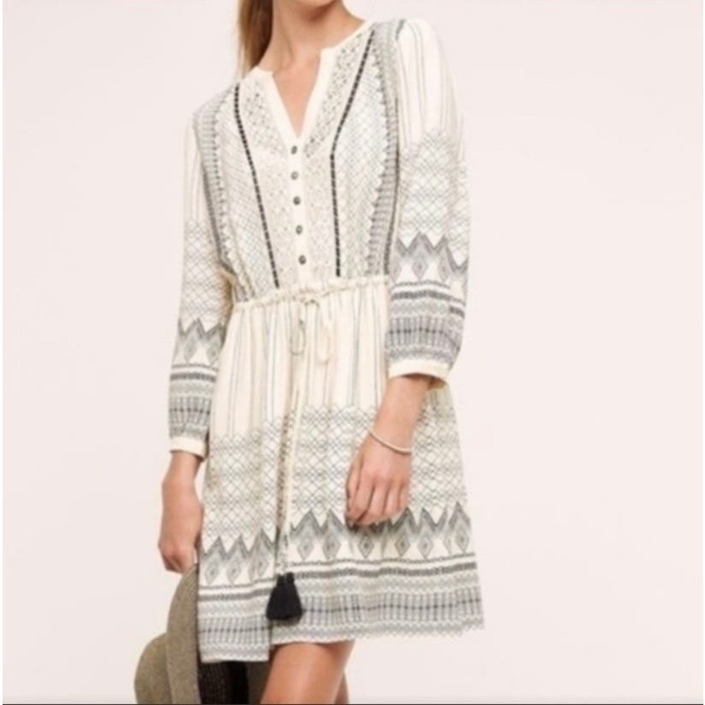 Anthropologie Cream and Gray Mini Dress